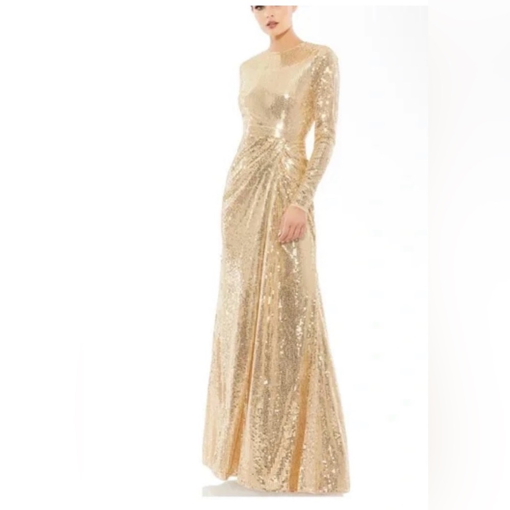 Mac Duggal Gold Sequin Draped Gown